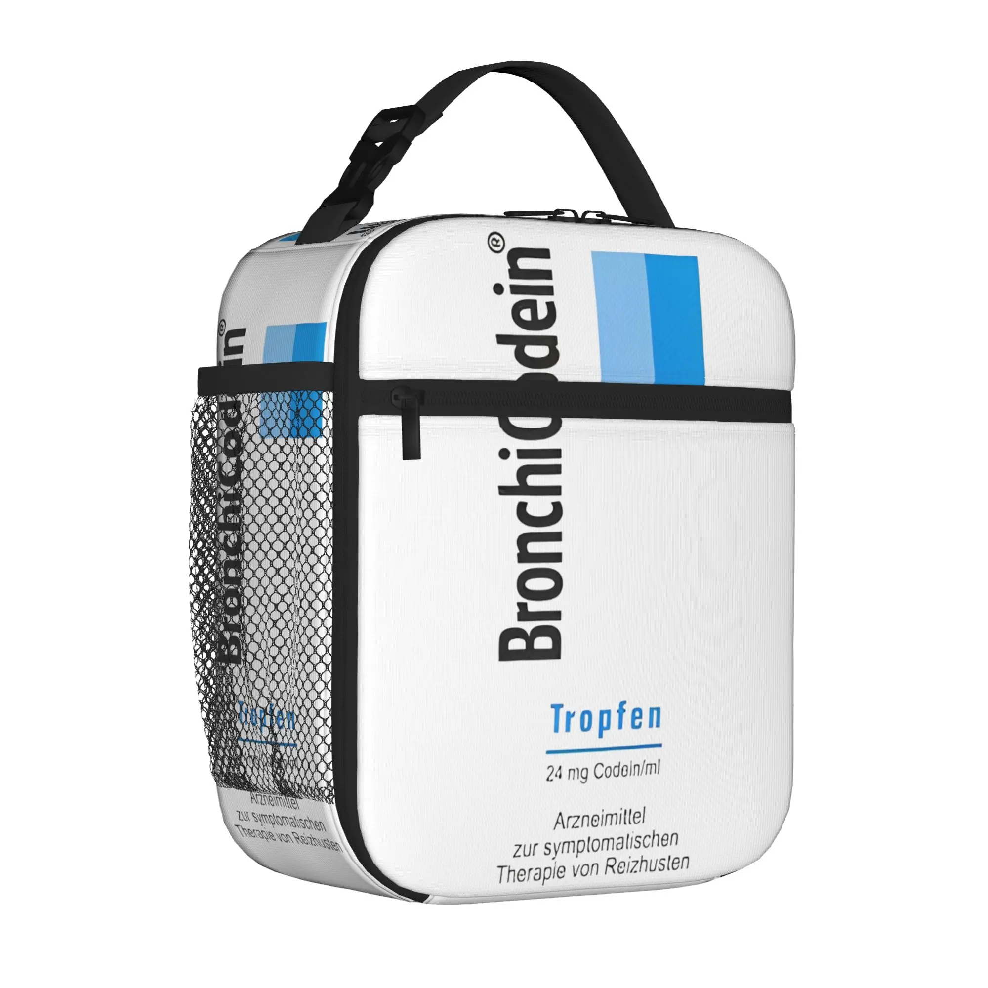 BronchiCodein Tropfen 24mg Label Tote Insulated Lunch Bag Funny Carry Food Bags Leakproof Cooler Thermal Travel Large Capacity