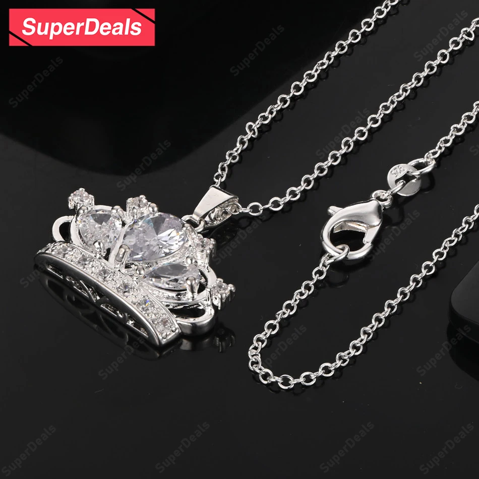 

SuperDeals AAA Циркон Стерлингового Серебра 925 пробы Корона Ожерелье Мужчины Женщины Подарок На День Рождения Свадебная Вечеринка Благородные Роскошные Хорошие Ювелирные Изделия