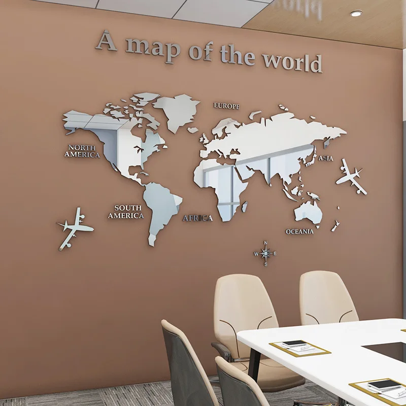 3D World Map Wall Sticker Acrylic Solid Color Crystal Bedroom Wall With Living Room Classroom Stickers Office Decoration Ideas