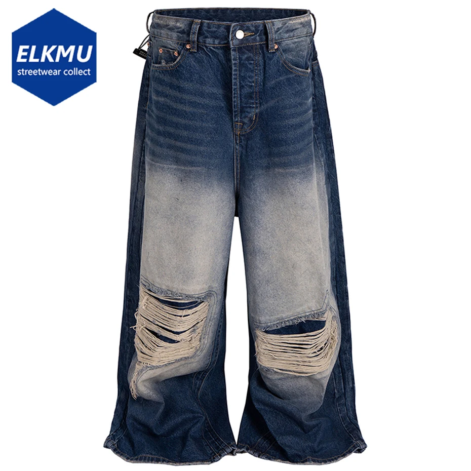 

Blue Ripped Baggy Jeans Vintage Loose Wide Leg Denim Pants Men Streetwear Harajuku Hip Hop Jeans