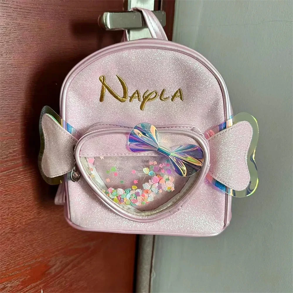 Jardim de Infância Mochila Transparente Lantejoula, Princesa Bow Schoolbag, Nome Bordado Personalizado, Bolsas Infantis, Personalizado, Amor, Novo