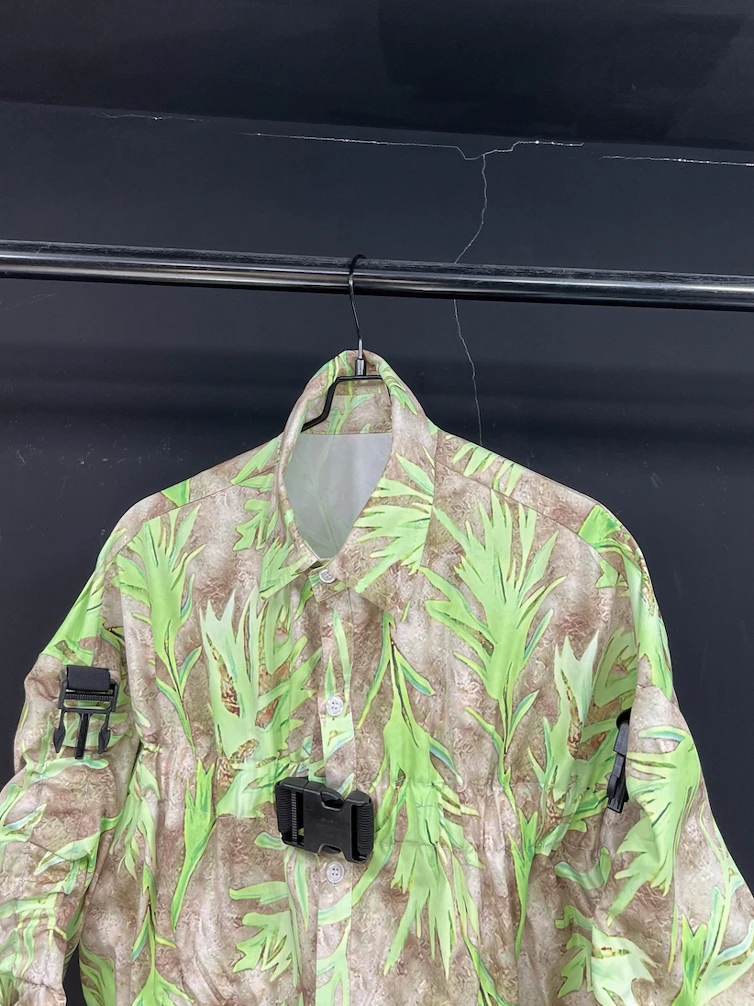 Wooster Eugene Original Design 2025 New Green Floral Loose Casual Long Sleeve Shirt Men Women Polyester Fiber Summer Thin