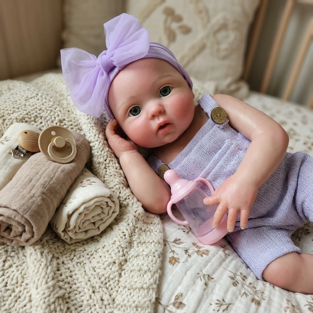 18 Inch Reborn Baby Doll Bald Solid Full Body Silicone Hand Painted Lifelike Visible Skin Veins Newborn Art Doll Collectible Bir