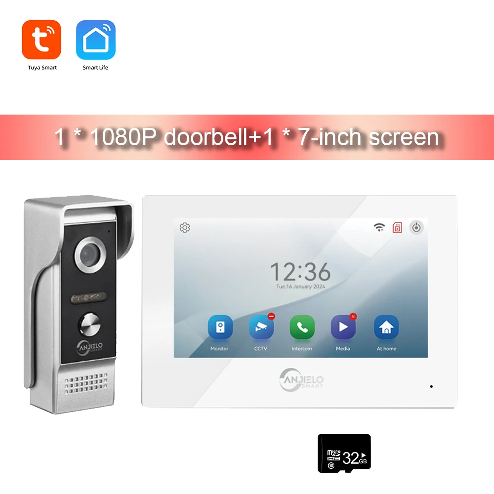 Wifi Video Door Phone 1080p Doorbell Camera 7-Inch Touch Screen Support Cctv Anti-Tamper Alarm Tuya Video Intercom System