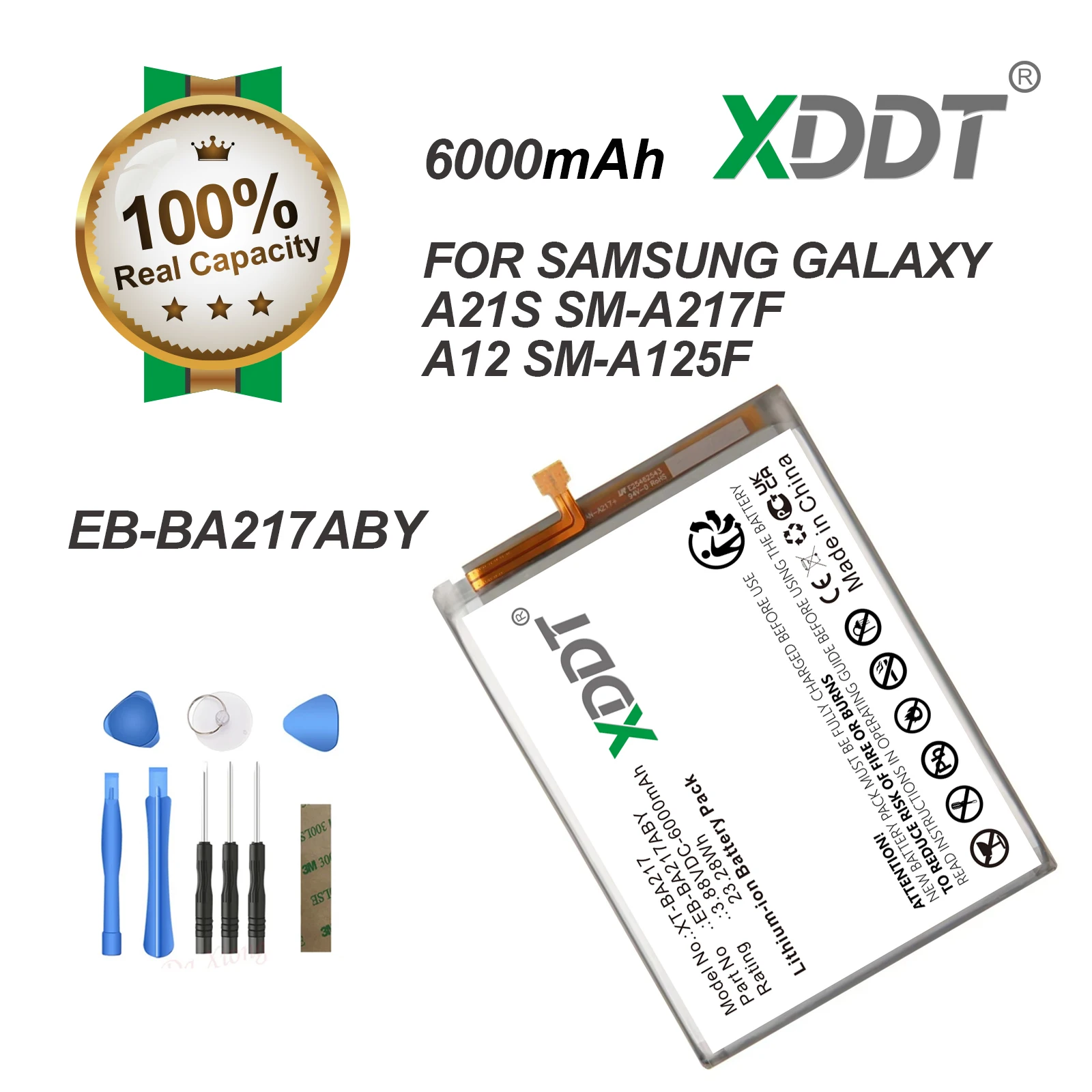 XDDT EB-BA217ABY Battery For Samsung New 6000mAh Phone Battery For Samsung Galaxy A21s SM-A217F / A12 SM-A125F+tools