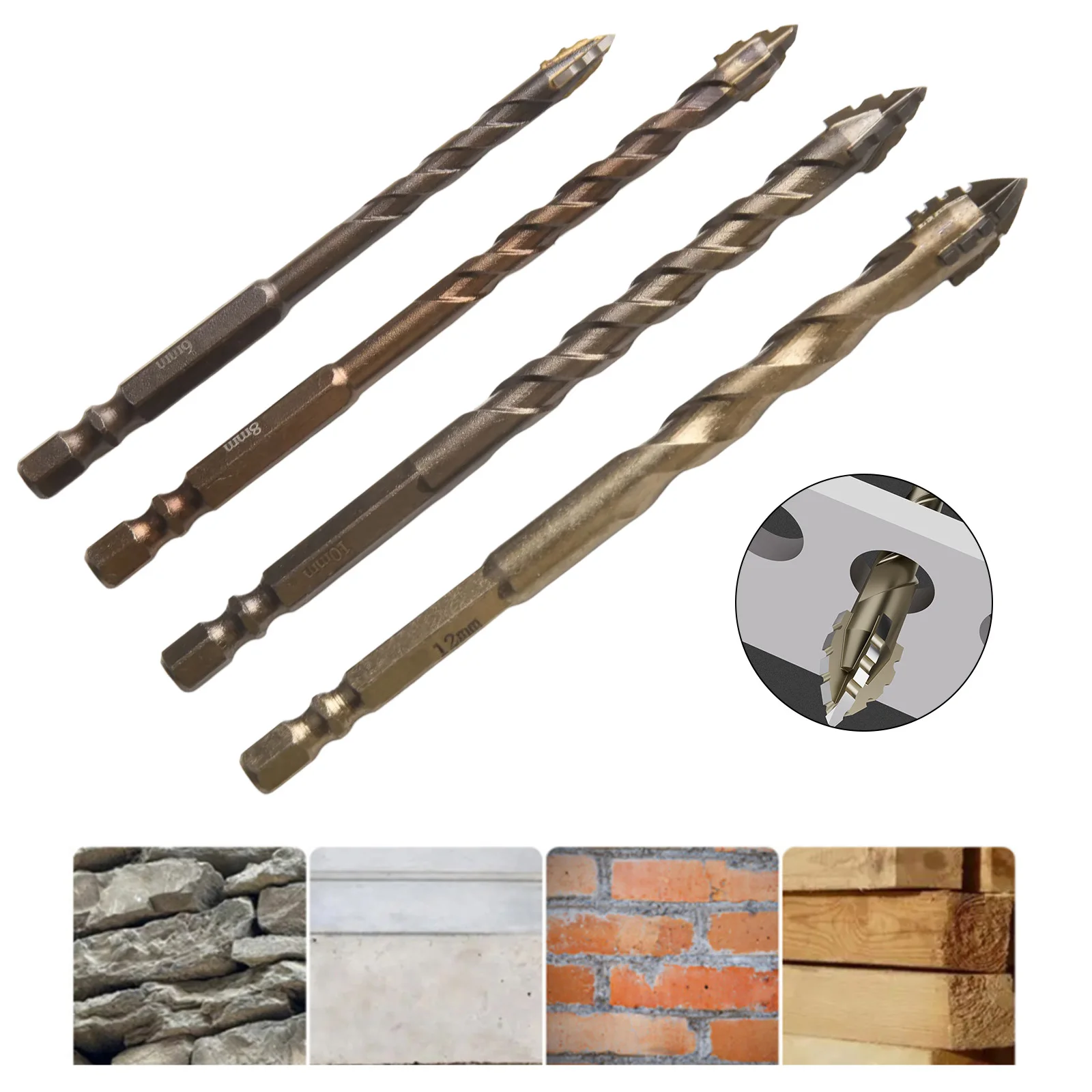 Tungsten Steel Construction 4 Piece Eccentric Drill Bit Set Perfectly Suited to Tackle Various Hard Materials Effectively