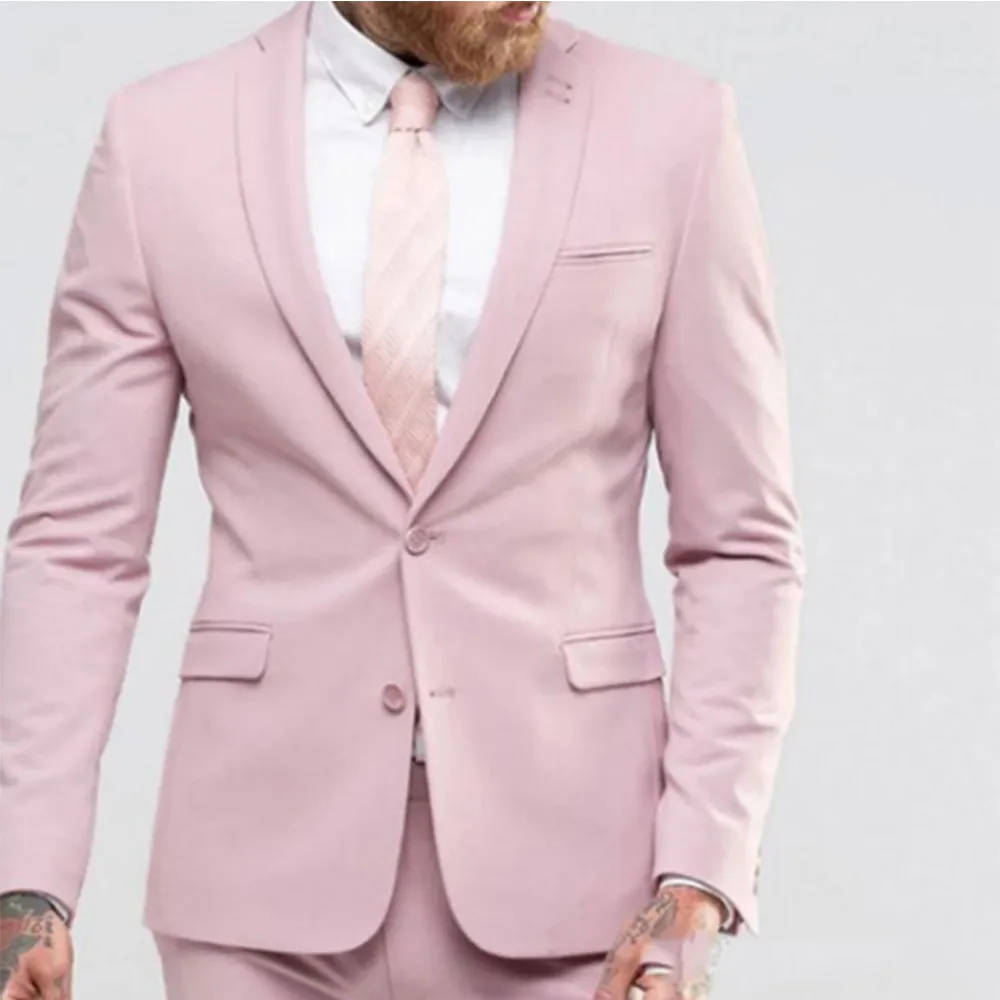 

Latest Pink Prom Suits for Men Slim Fit 2 Piece Groomsmen Tuxedo for Wedding Notched Lapel Tailor Made Male Suit Costume Homme