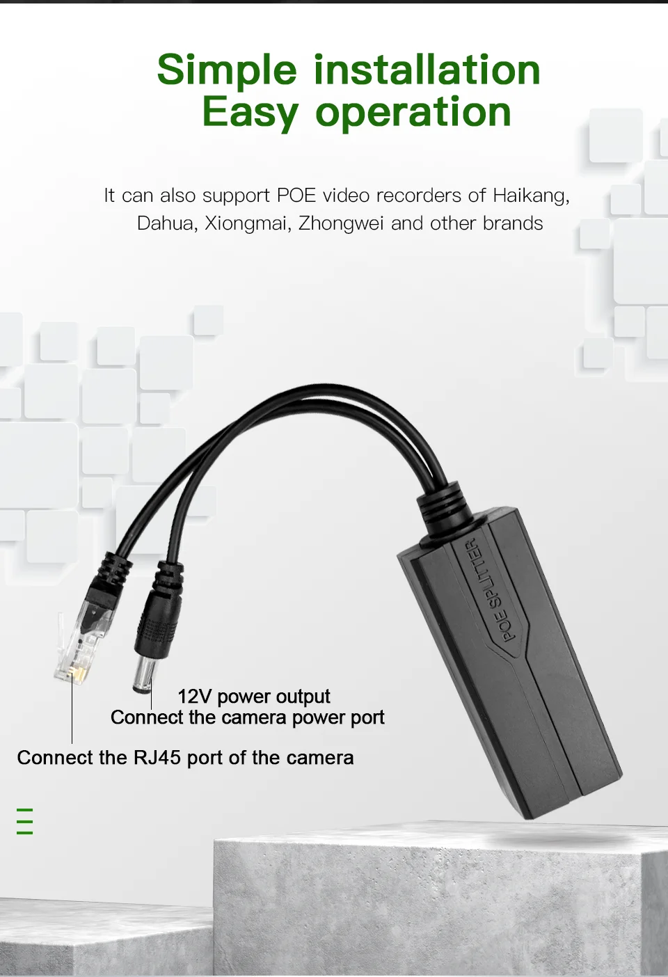 Standard POE Splitter 48V to 5V 12V 1.2A 2A Micro USB Type-C 100M/1000M POE Camera Injector Power Supply