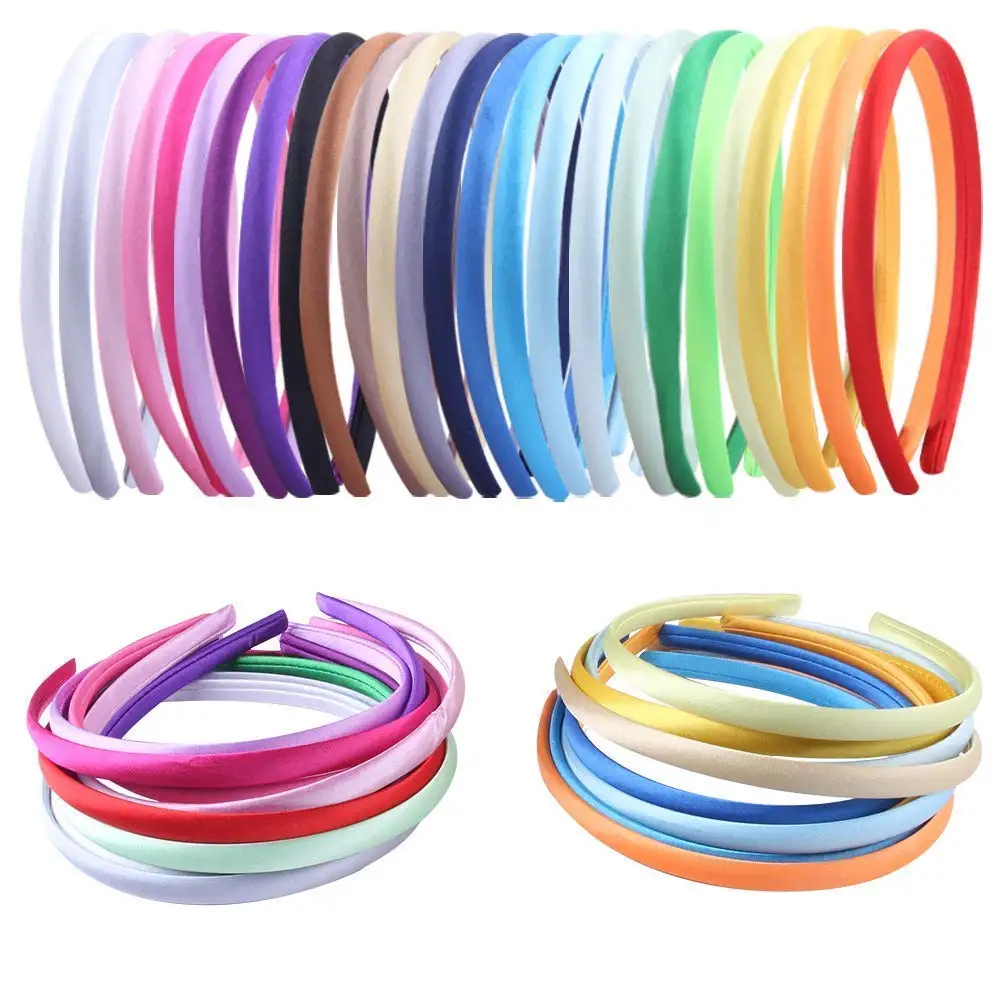 

26 DIY Satin Headbands Set - 0.4 Inch Thin Non Slip Hairbands for Women Girls Teens, Colorful Ribbon Craft