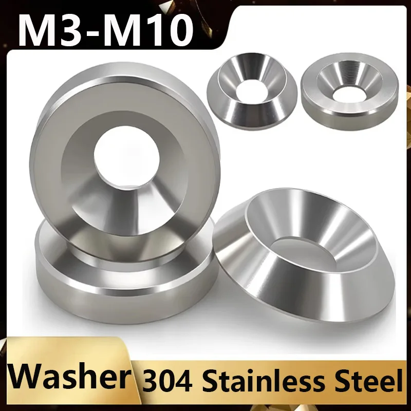 Concave and Convex Tapered Washers 304 Stainless Steel M3 M4 M5 M6 M8 M10 Countersunk Head Flat Gasket, Thickness 3mm-6mm