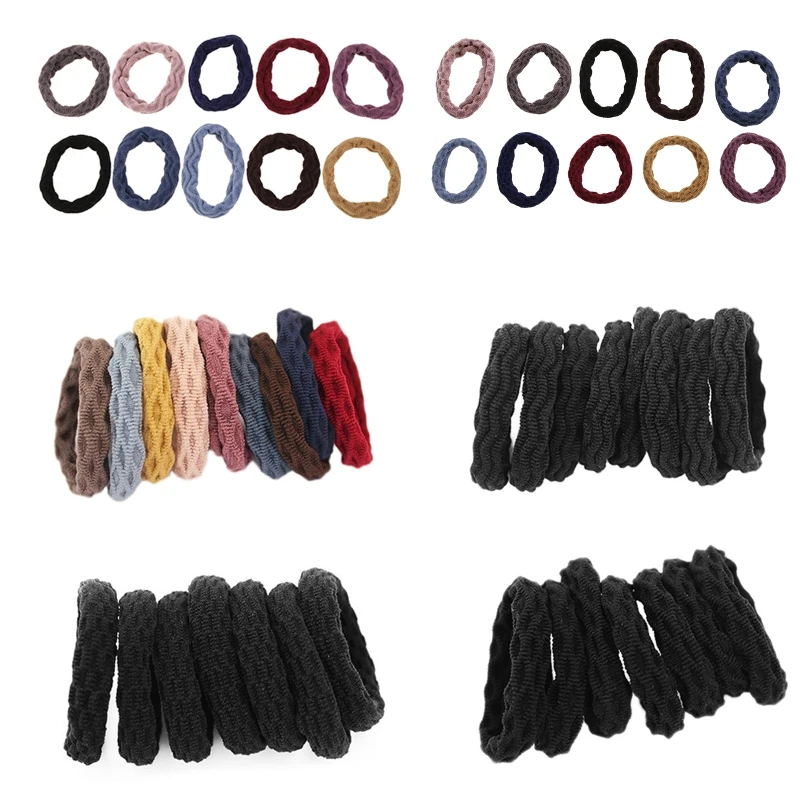 10pcs Elastic Jacquard Large Stretch Hair Ties Hair Bands Ponytail Holders for W