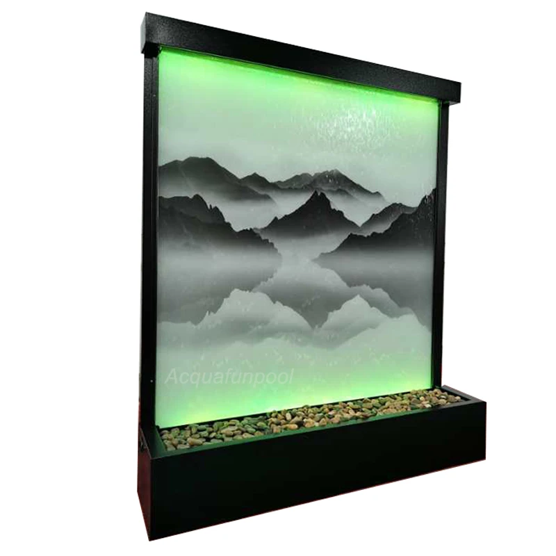 Water wall indoor screen waterfall lit fountain room divider led glass waterfall