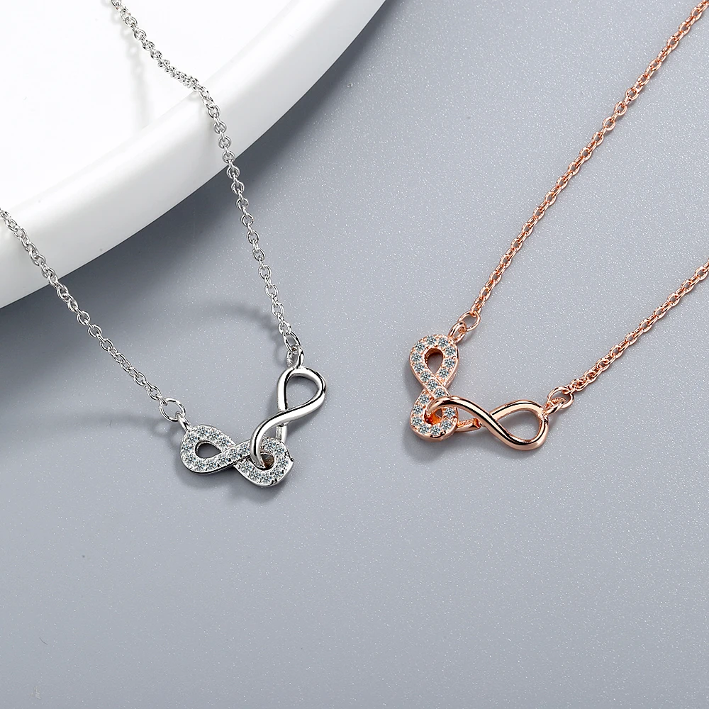 925 Sterling Silver Connected Infinite Love Pendant Necklace Simulated Moissanite Lab Diamond Neck Chain for Women Fine Jewelry