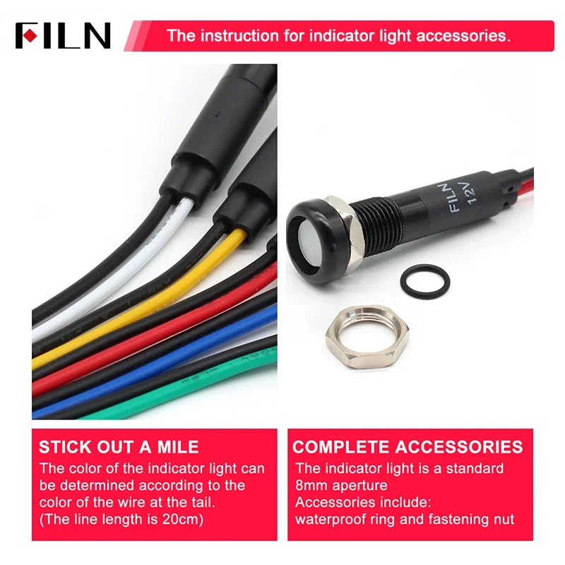 8mm 12V-24V LED Car Boat LED Warning Dashboard Signal Lights Instrument Pilot light  Metal Shell Mini Symbol indicator light