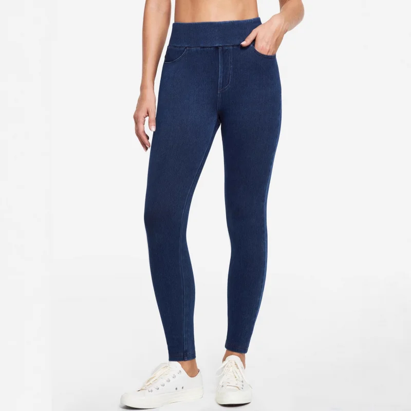 

Cross-border women's stretch jeans, high-waisted, tummy-controlling, tight-fitting jeans, pull-on style with pockets, casual fit