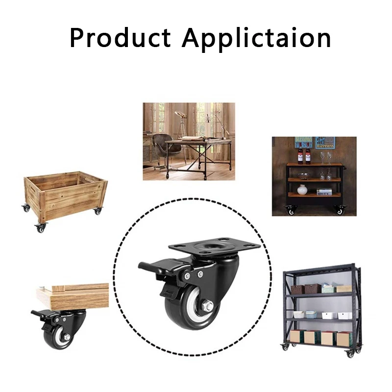 4 قطعة 1.5 بوصة 2 بوصة الثقيلة 180 كجم الأسود عجلات دوارة عربة الأثاث المطاط شقة الفرامل الذهب الحفر العجلات #3