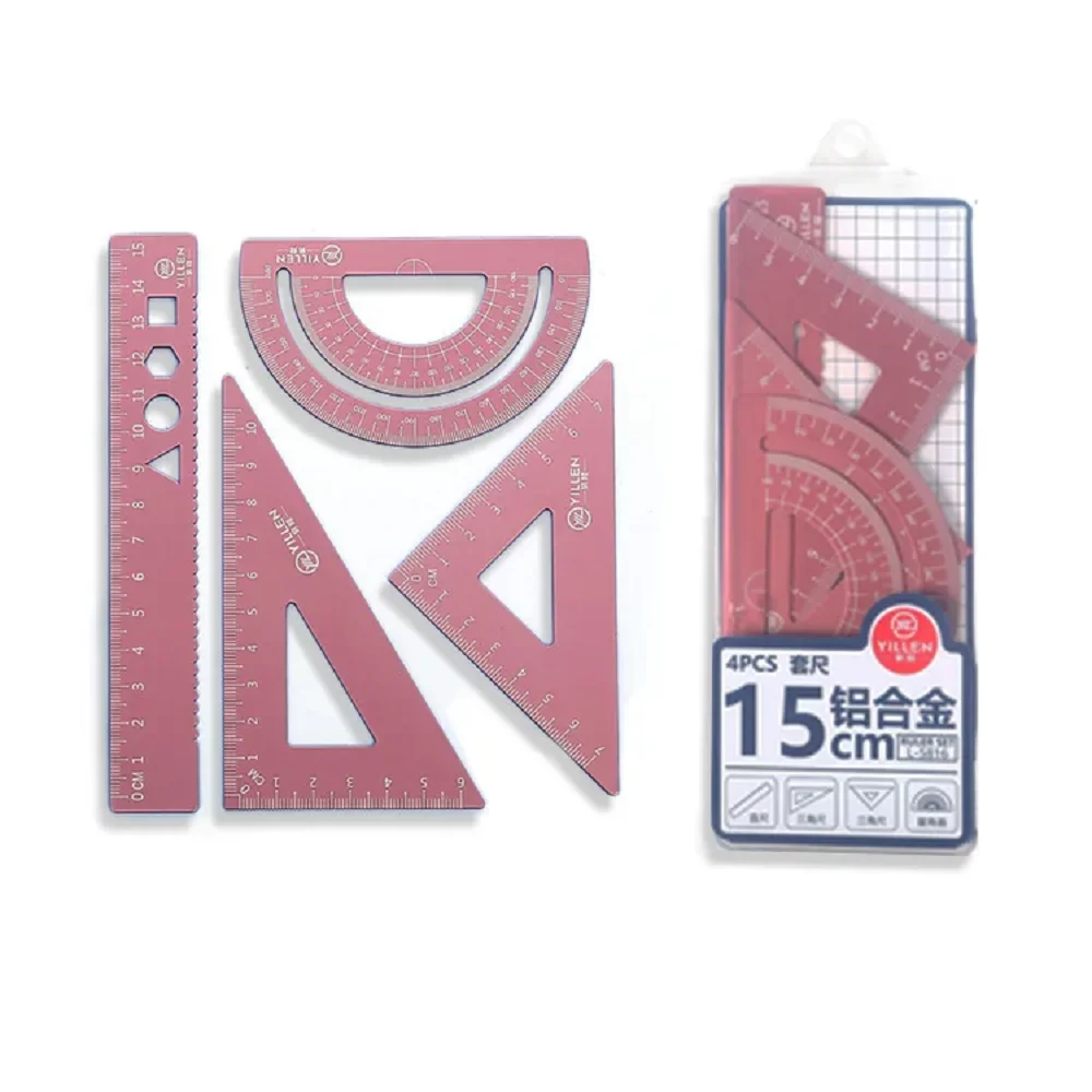 4PCS/Set UV Aluminum Alloy Ruler Drawing Measurement Geometry TriangleRuler straightedge Protractor A variety of rulers