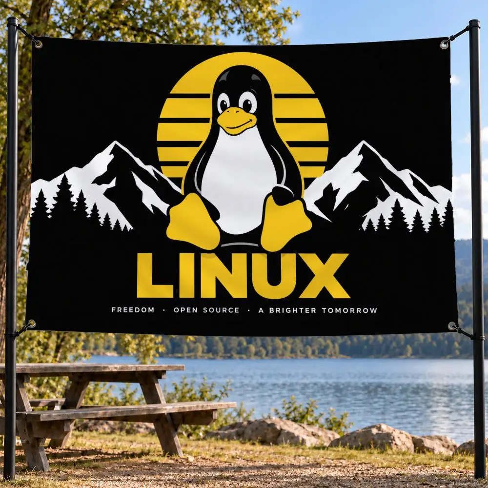 Meme Linux Mascot Tux Flags decor flag banner,wall hanging flag,indoor outdoor wall decor,yard garden porch patio