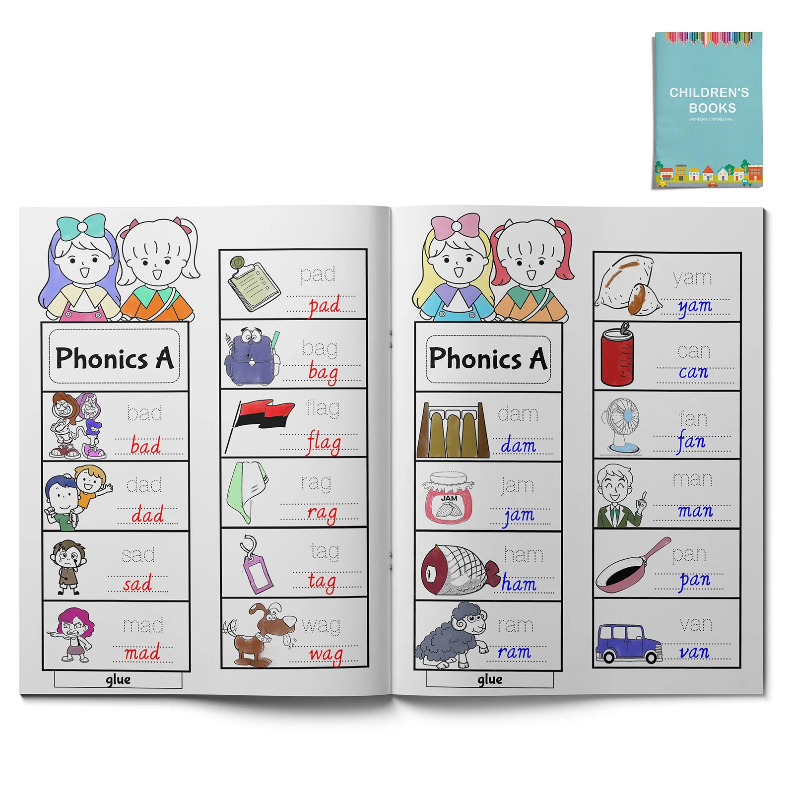 English Words Coloring Book for Kids, Cute Cartoon Patterns, Preschool Early Learning Activity Book, Fun English Learning