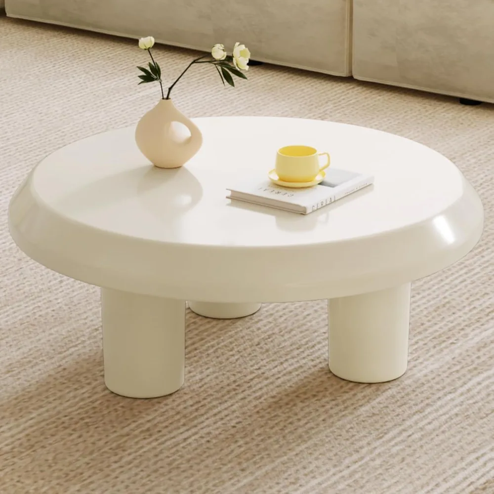 

31.49" Modern Round Coffee Tables, Cream White Room Coffee Table, End Table for Bedroom, Office, for Small Spaces Center Table,