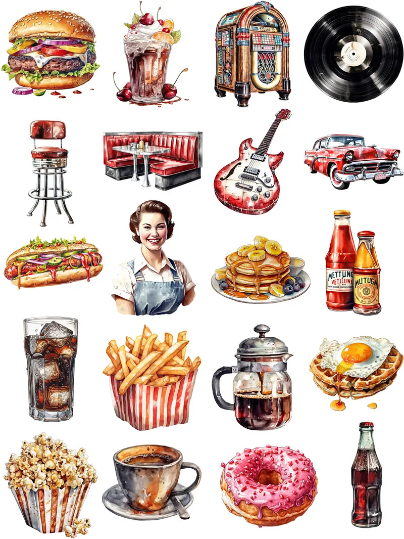 Fast food burgers and French fries Stickers Crafts And Scrapbooking stickers kids toys book Decorative sticker DIY Stationery