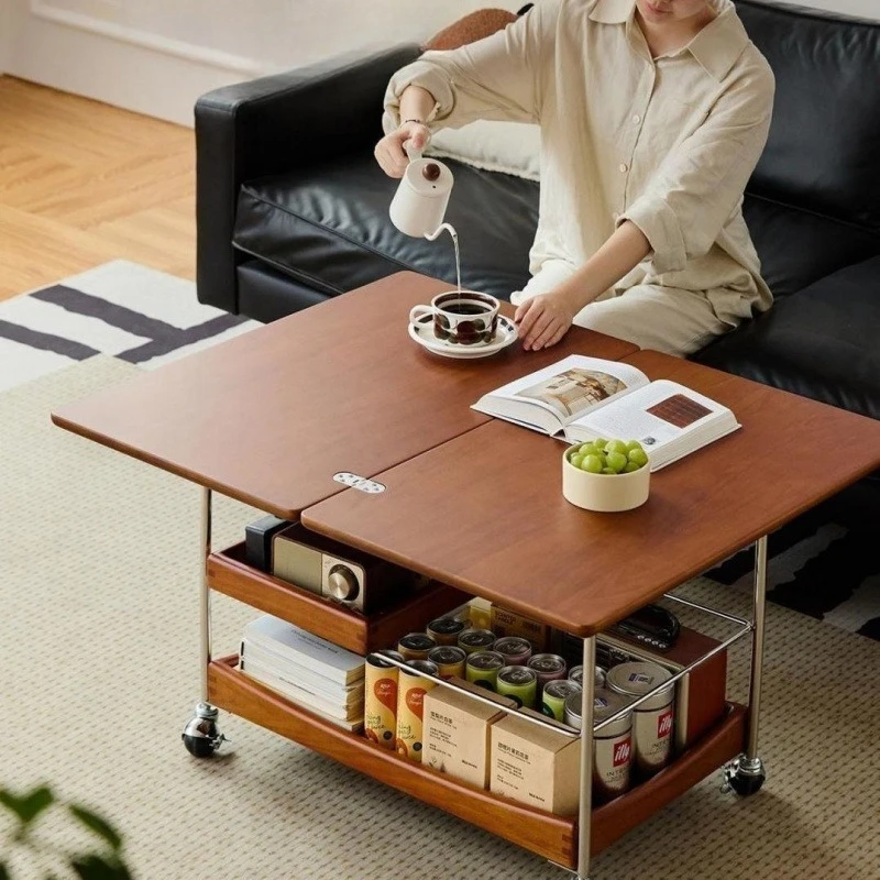 

Medieval style trolley movable folding lifting coffee table multi-function