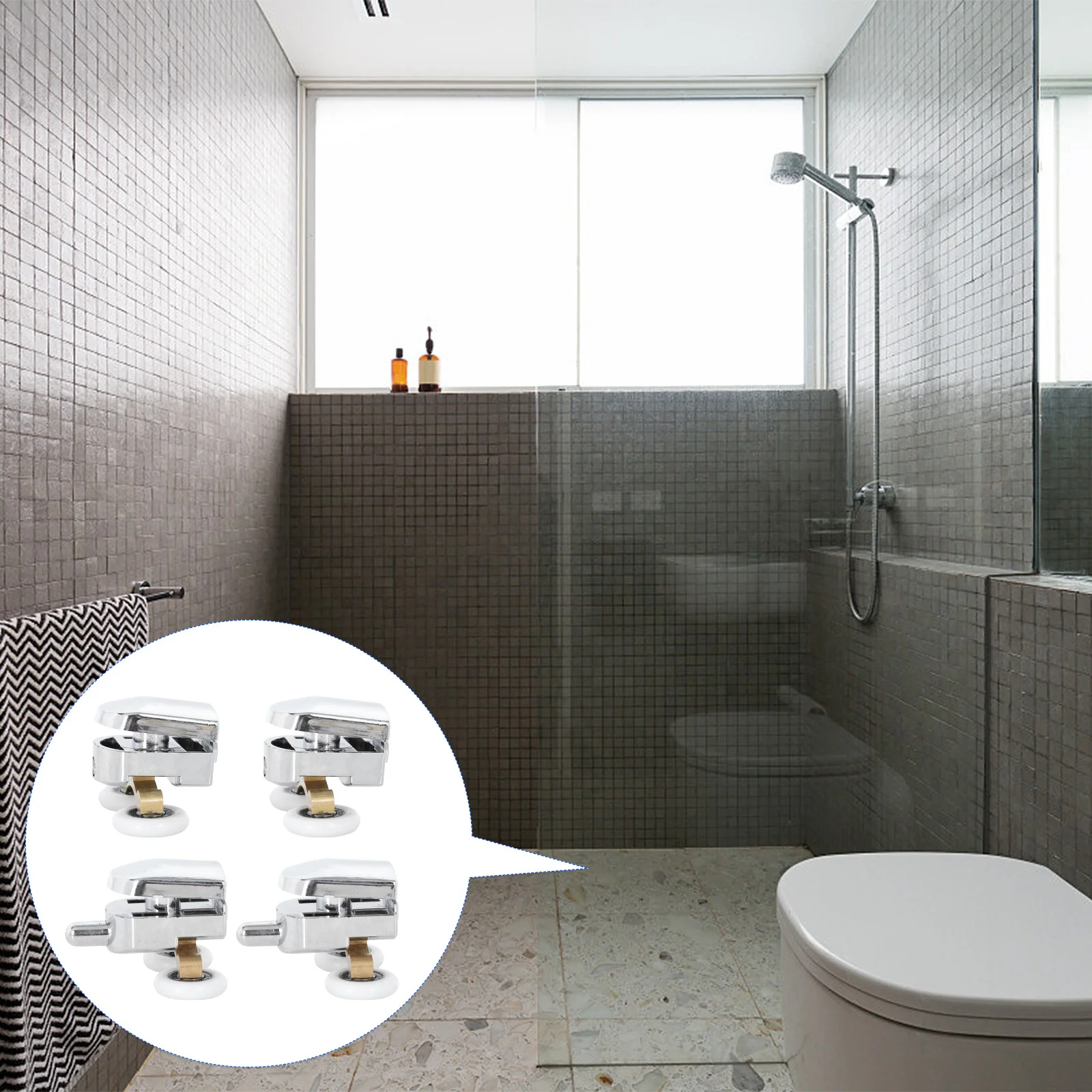 مجموعتان من بكرات الباب الزجاجية المنزلقة العجلات العلوية والسفلية من الفولاذ المقاوم للصدأ والنحاس المقاوم للصدأ ملحقات مسار الباب عملية سلسة