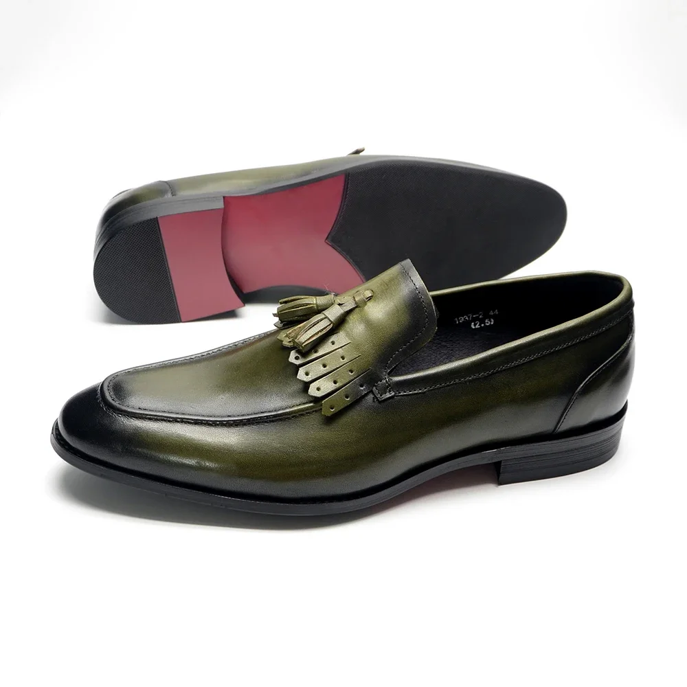 2024 Klassieke Heren Trouwjurk Schoenen Echt Koeienhuid Leren Loafers Met Kwastjes Slip-On Casual Business Party Formele Schoenen Voor Heren