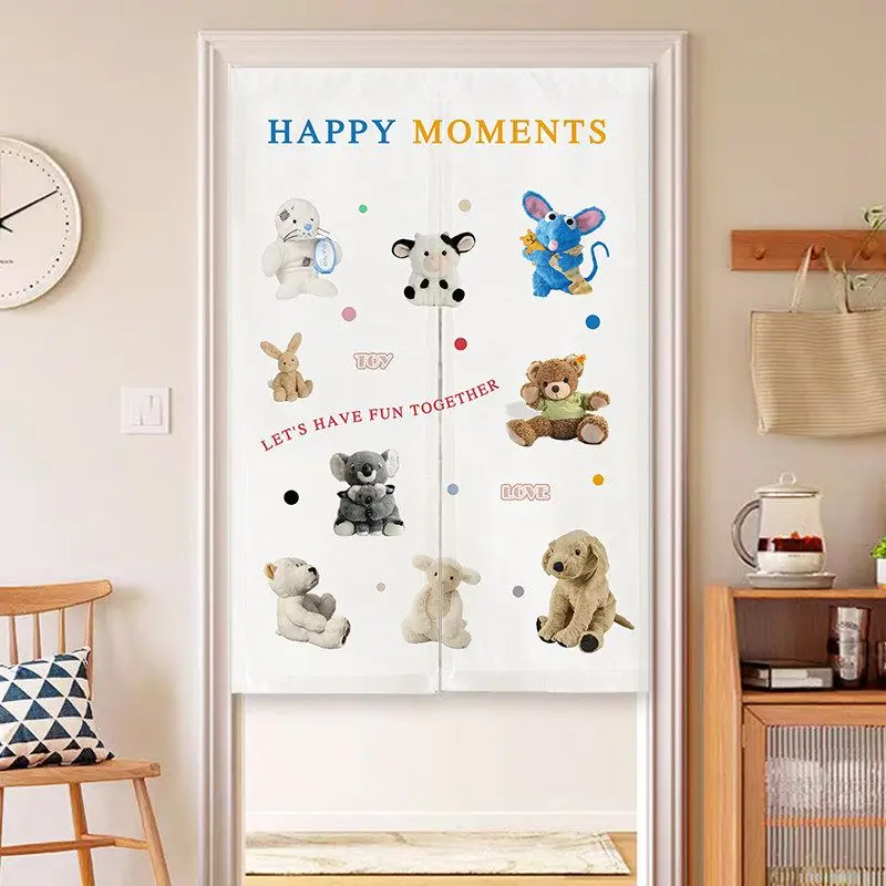 VIKAMA Blue Tone Collage Art Print Noren Split Door Curtain Room Divider Privacy Curtain for Apartment Bedroom Cute Home Decor