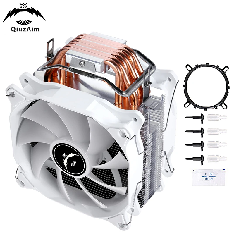 

QiuzAim Air-Cooled Computer Radiator pc CPU Cooled 120mm Fan 4pin/PWM Mute 6 Heat Pipe install LGA115x 1200 1700 1366 i5 i7 AMD