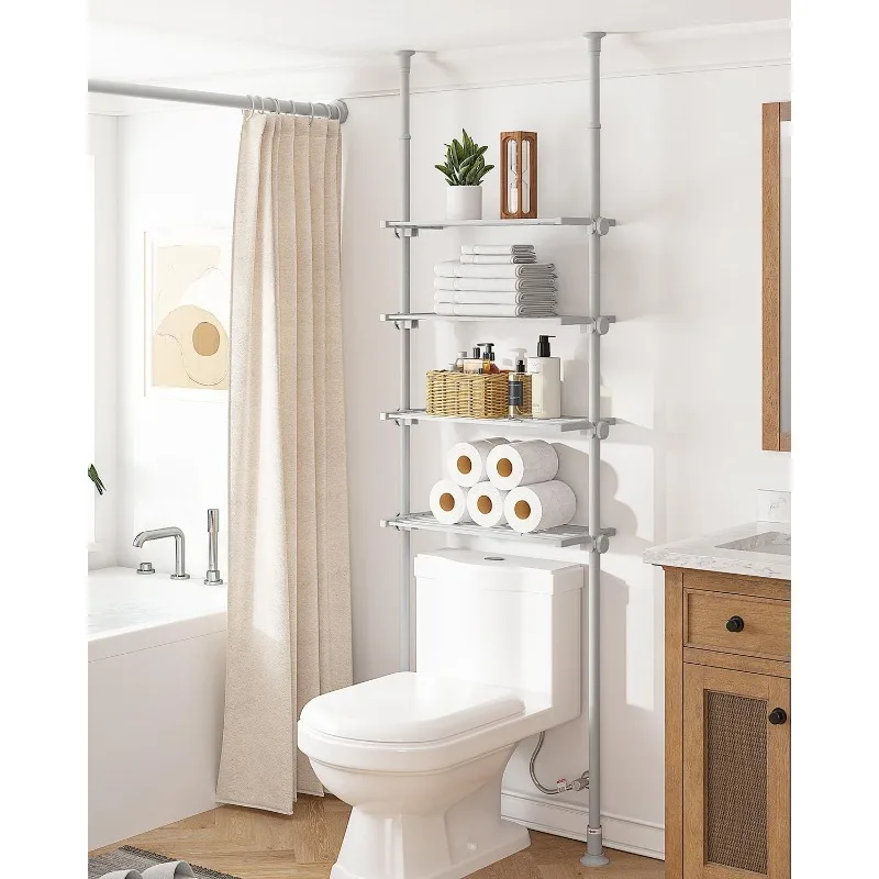 Adjustable Over The Toilet Storage Shelf, 4-Tier Ample Over Toilet Bathroom Organizer and Storage,Tension Mounted Above Toilet