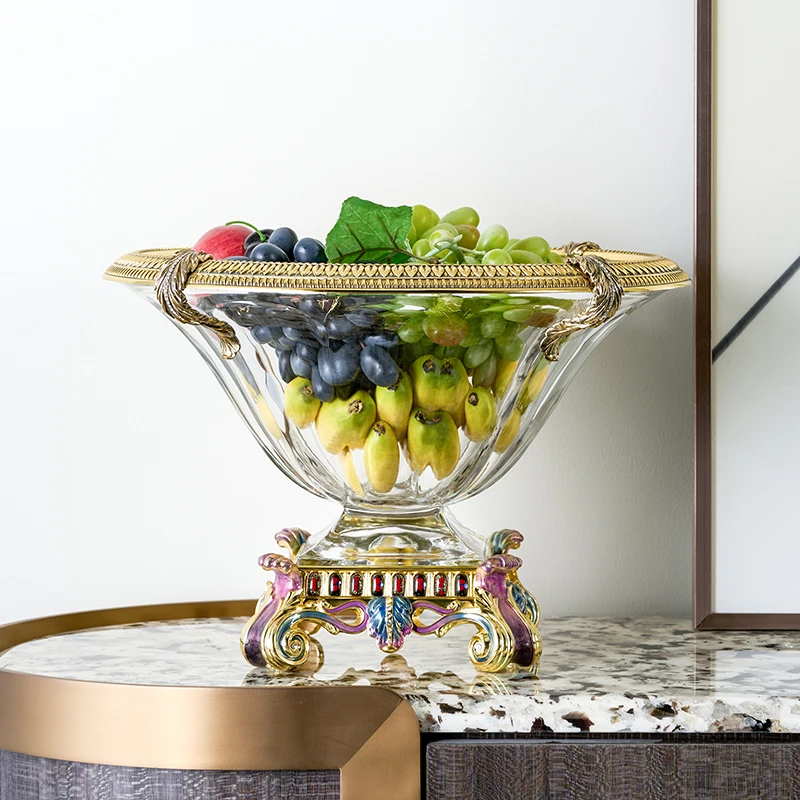 ديكور منزلي فاخر، مدخل منزلي هدية، وعاء أطباق فاكهه زجاجي على الطراز الملكي