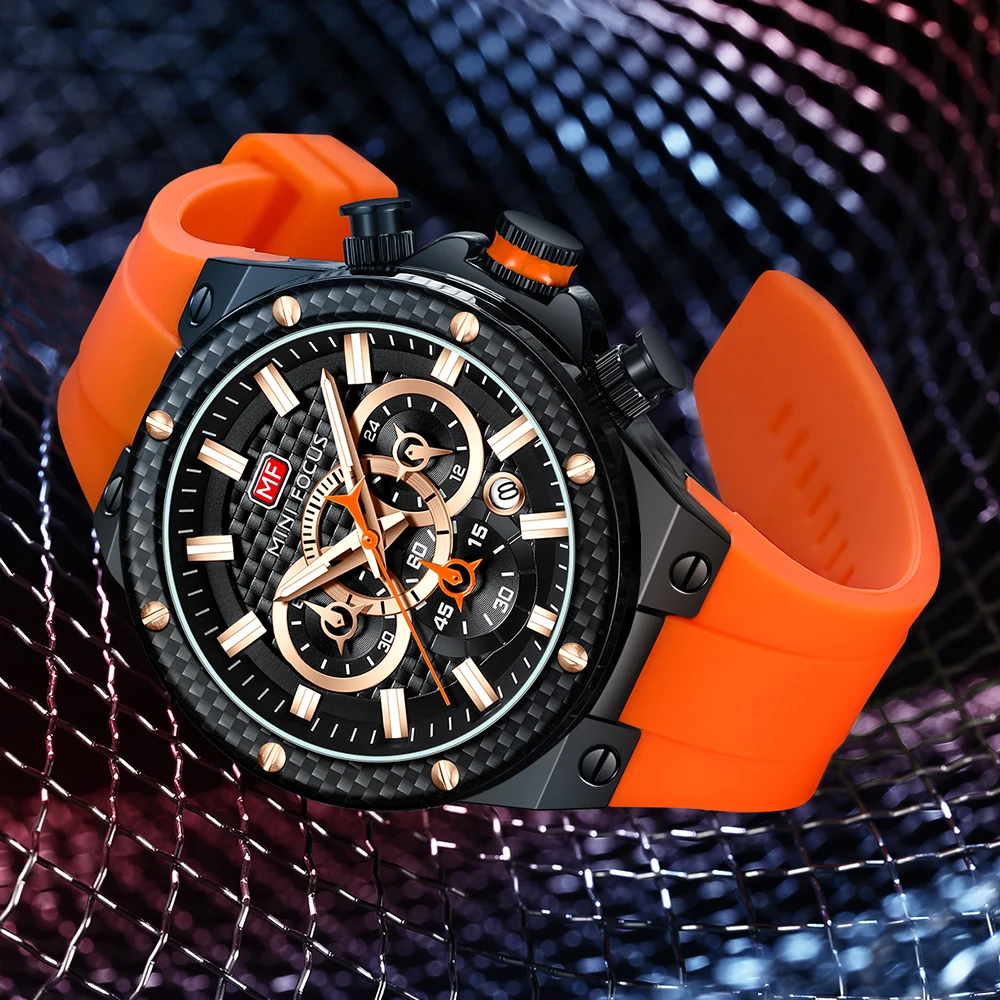 MINI FOCUS Fashion Racing Quartz Watch for Men Multifunction Dial Silicone Strap Luminous Hands Luxury Waterproof Watches 0468G