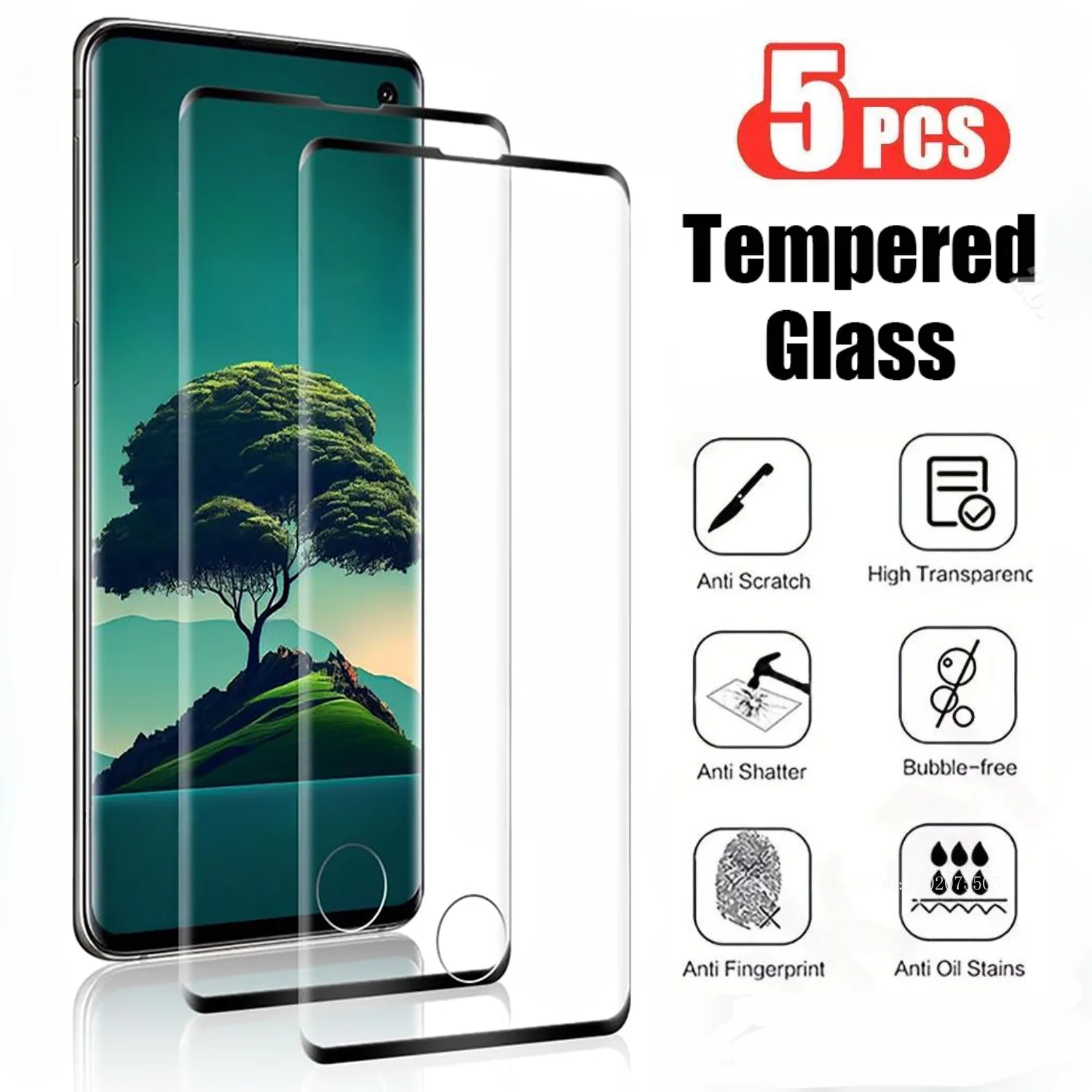 5Pcs Curved Screen Protector For Samsung Galaxy S21 S22 S23 S24 S20 Ultra 5G Tempered Glass For Samsung Note 10 20 S10 S9 Plus