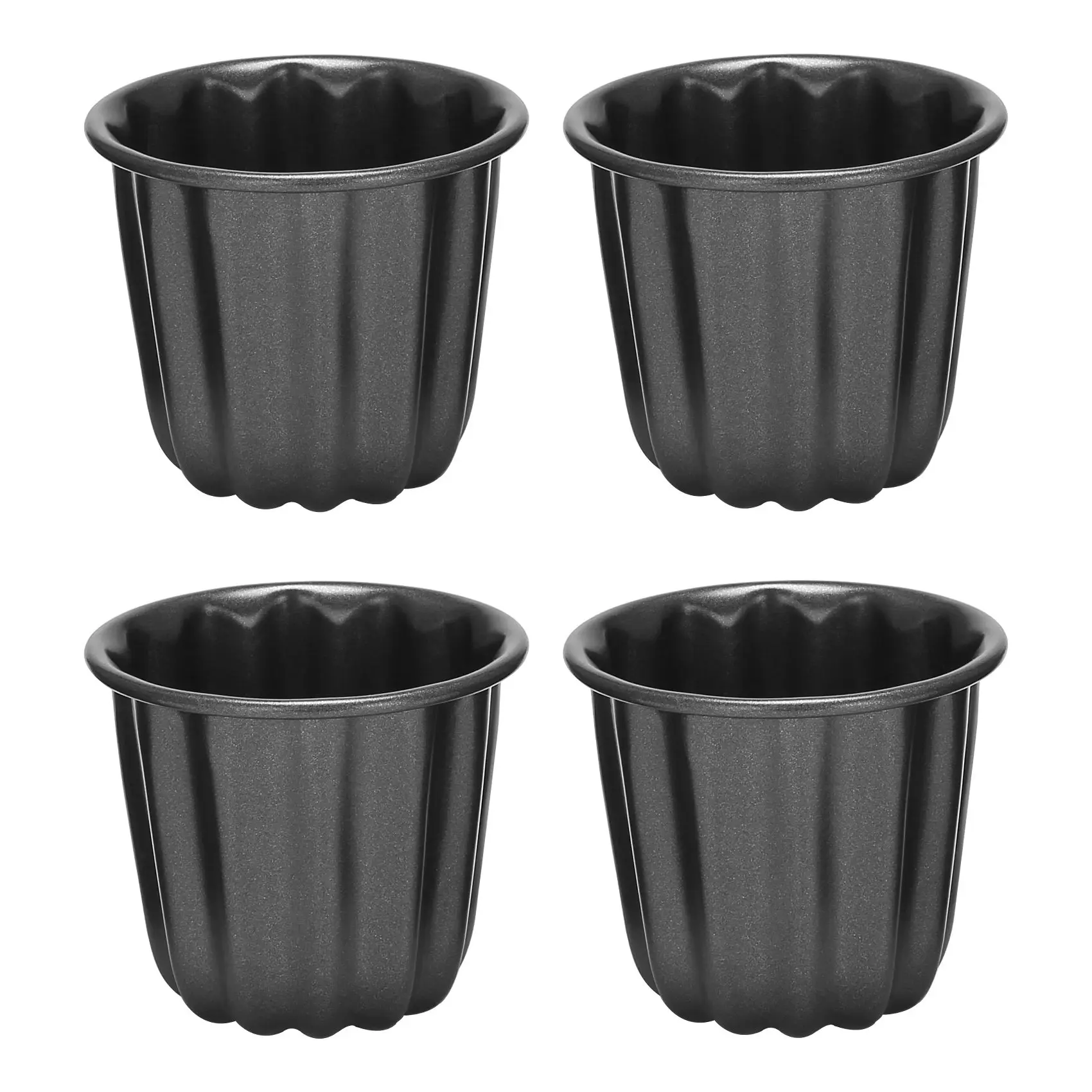 Canele Mold, Cannele Muffin Cup, 4Pcs Non-Stick Cannele Mould Gray-Black Canneles