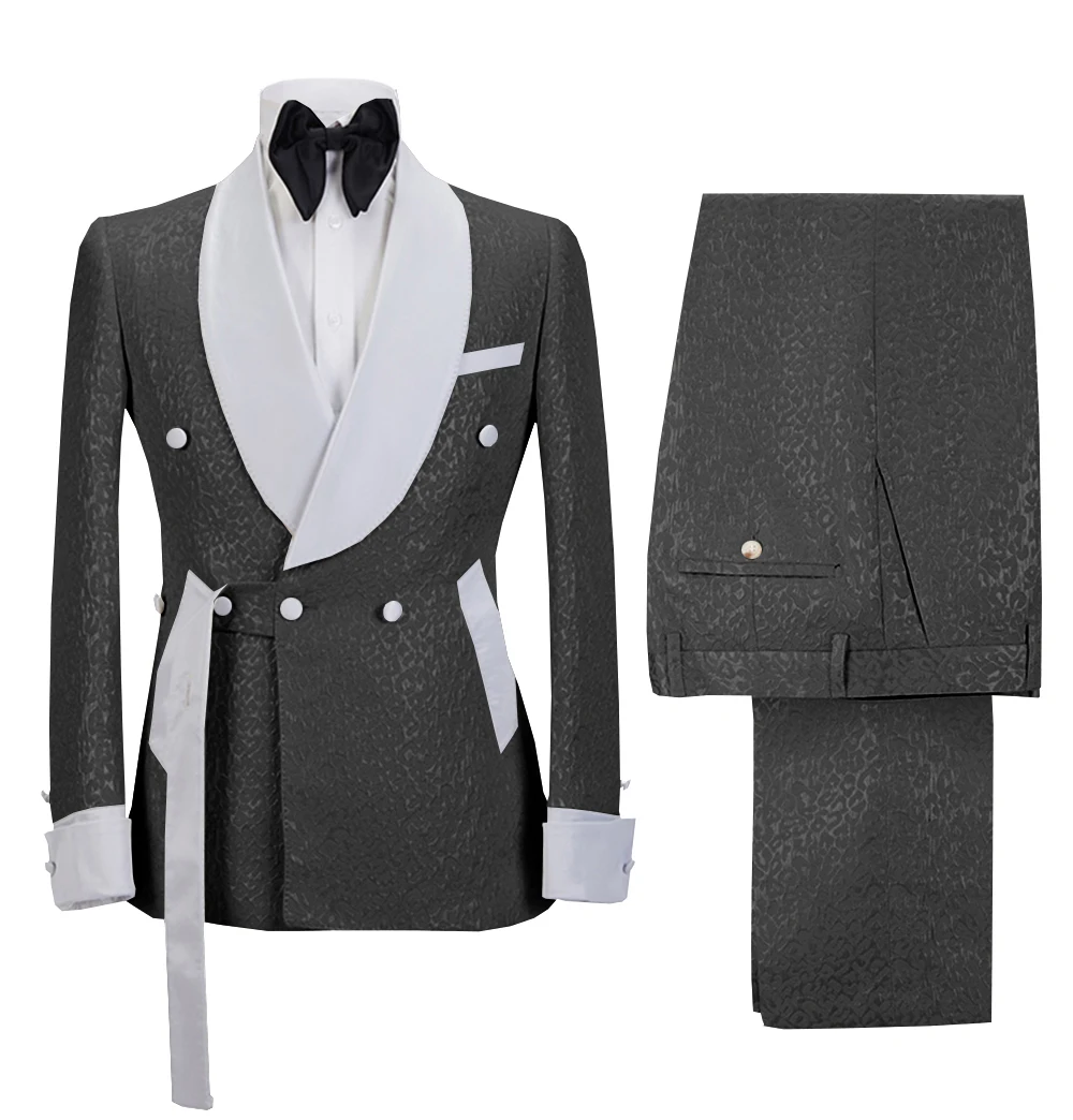 2023 Fashionable Men\'s Suit 2 Piece One Button Belt Adjustment Jacket Casual Lapel Suits Party Ball Tuxedo (Blazer+Pants)