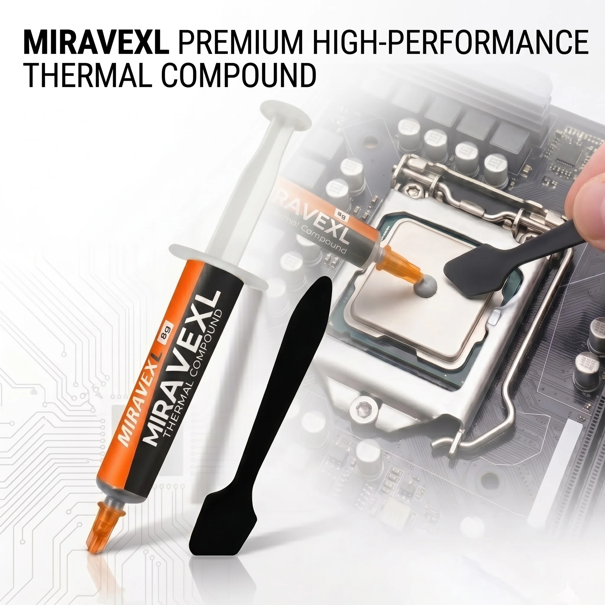 Pâte Thermique MIRAVEXL 8g à Faible Résistance, Graisse de Refroidissement pour GPU CPU PC Gaming, Kit Composé Anti-Refoulement Haute Stabilité