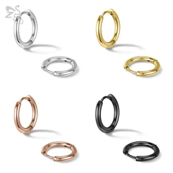 ZS 1PC Gold Color Huggie Hoop Earrings 316L Stainless Steel Tiny Earring 6-20MM Circle Cartilage Earring Helix Piercing 18/20G