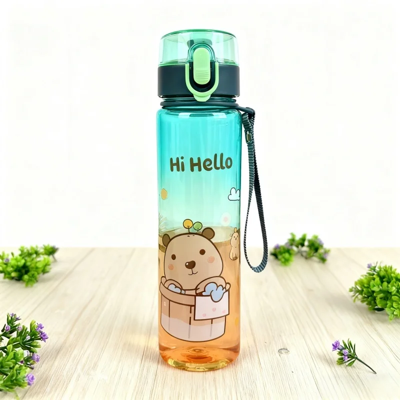 

Cute Capybara Sports Water Bottle with Straw, Leak-Proof & Portable, PC Material, Perfect for School, Outdoor Activities, Travel
