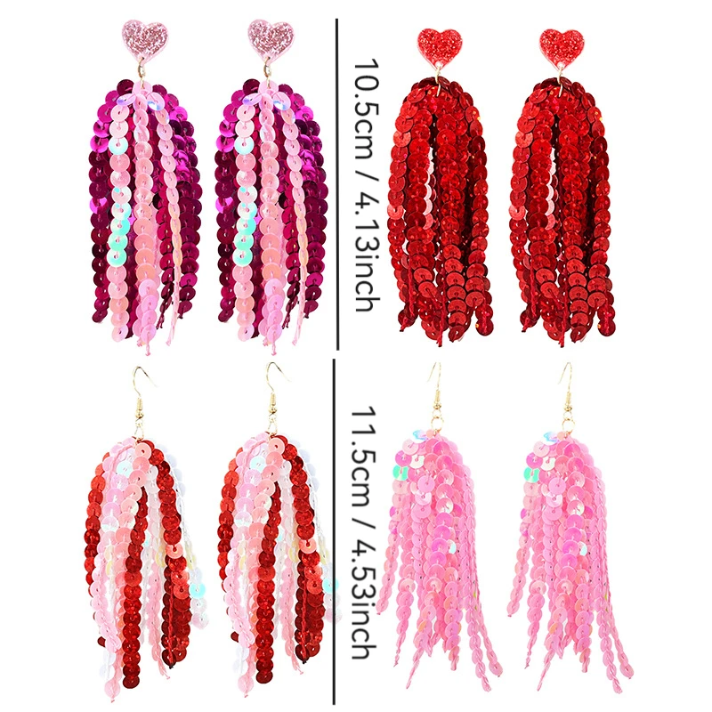 New Valentine\'s Day Earrings Shining Laser Pink Tassel Love Earrings Beautiful Rose Red Round Earrings Valentine\'s Day Decorativ