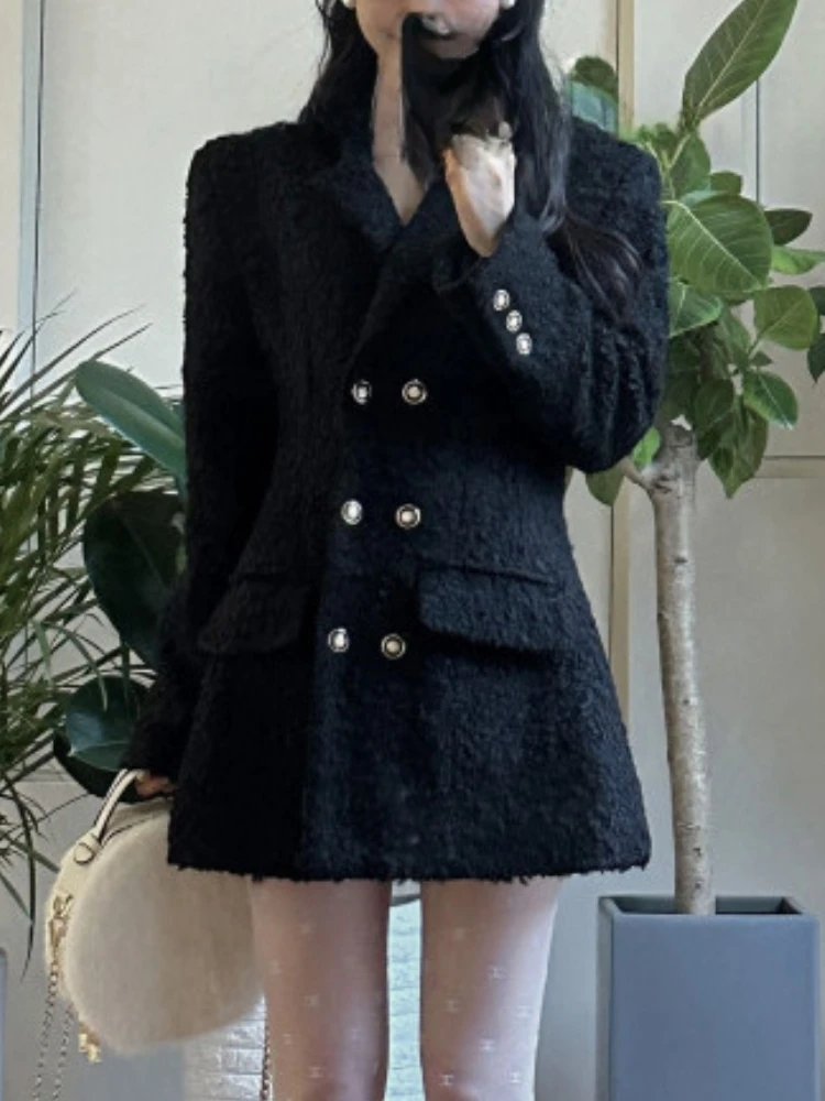 

INS Blogger Graceful Gentle Sweet Lady Suit Collar Waist Hugging Slimming Dress Woolen Jacket Coat