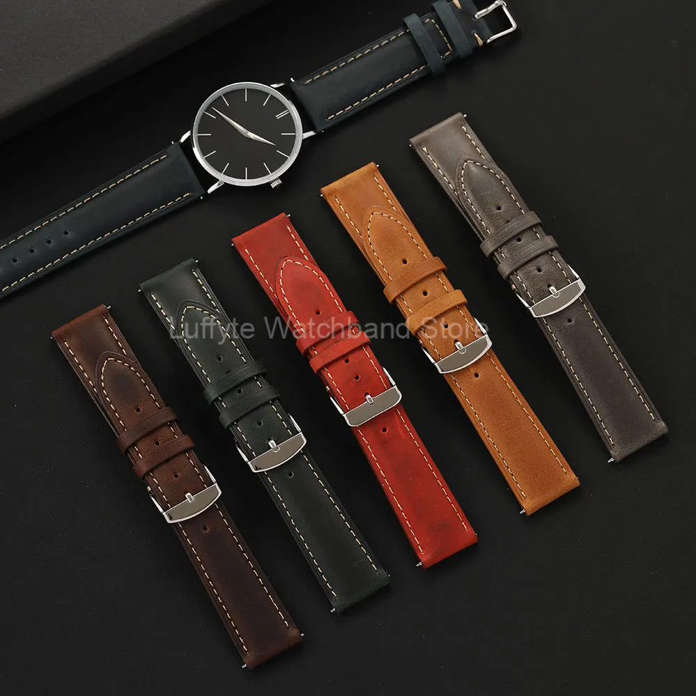 Premium Crazy Horse Leder-Uhrenarmband für Herren mit Schnellverschluss-Design 18/20/22mm Langlebiges Uhrenband Uhrenzubehör