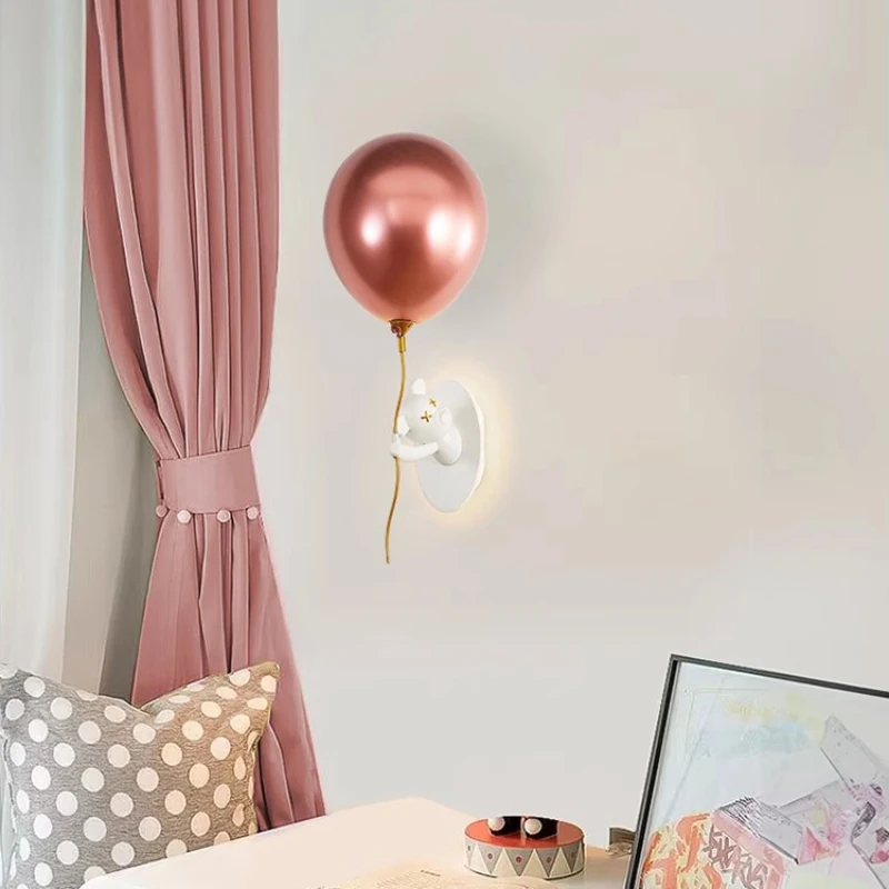 Colorful Balloon Bear Wall Lamps Cute Children's Room Lamp Nordic Creative Nursery Baby Room Boy Girl Bedroom Bedside Wall Light