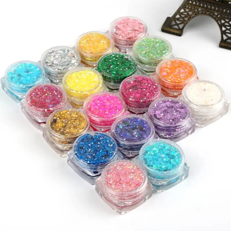 Colors Mermaid Sequins Gel Holographic Sequins Hair Body Face Glitter Gel Art Loose Sequins Shimmer Eye Shadow TSLM1