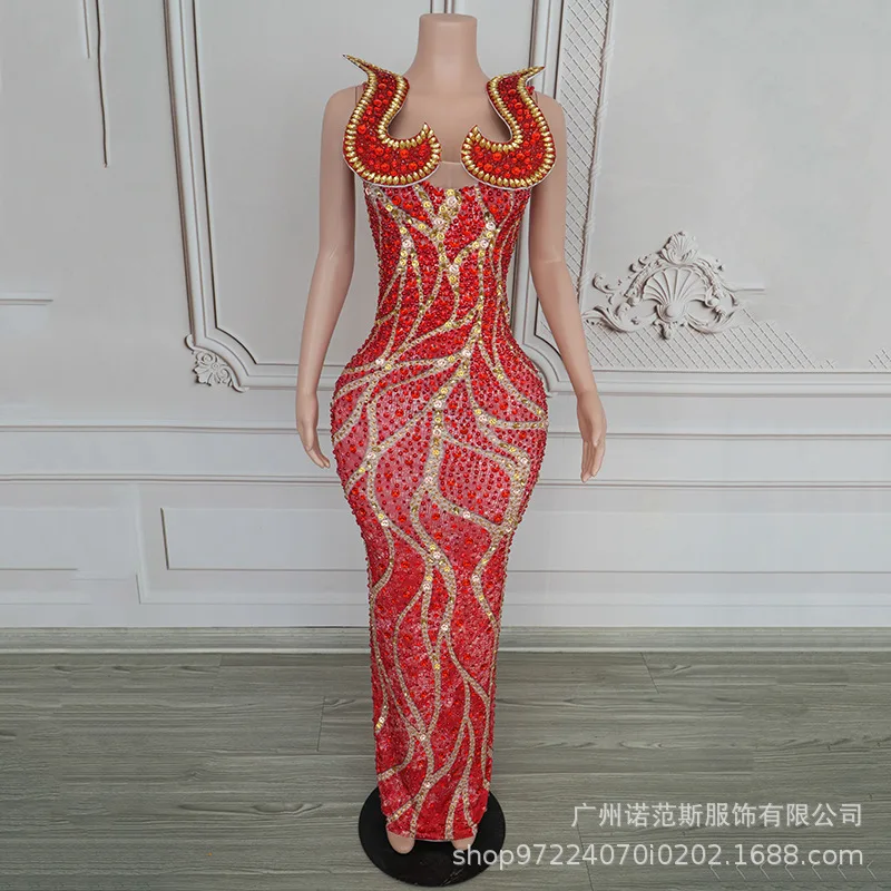 تصميم تحسس اعوج الماس معسر الخصر مزاجه فستان أسود عصري الملابس المنصة أداء الملابس المغنية #4