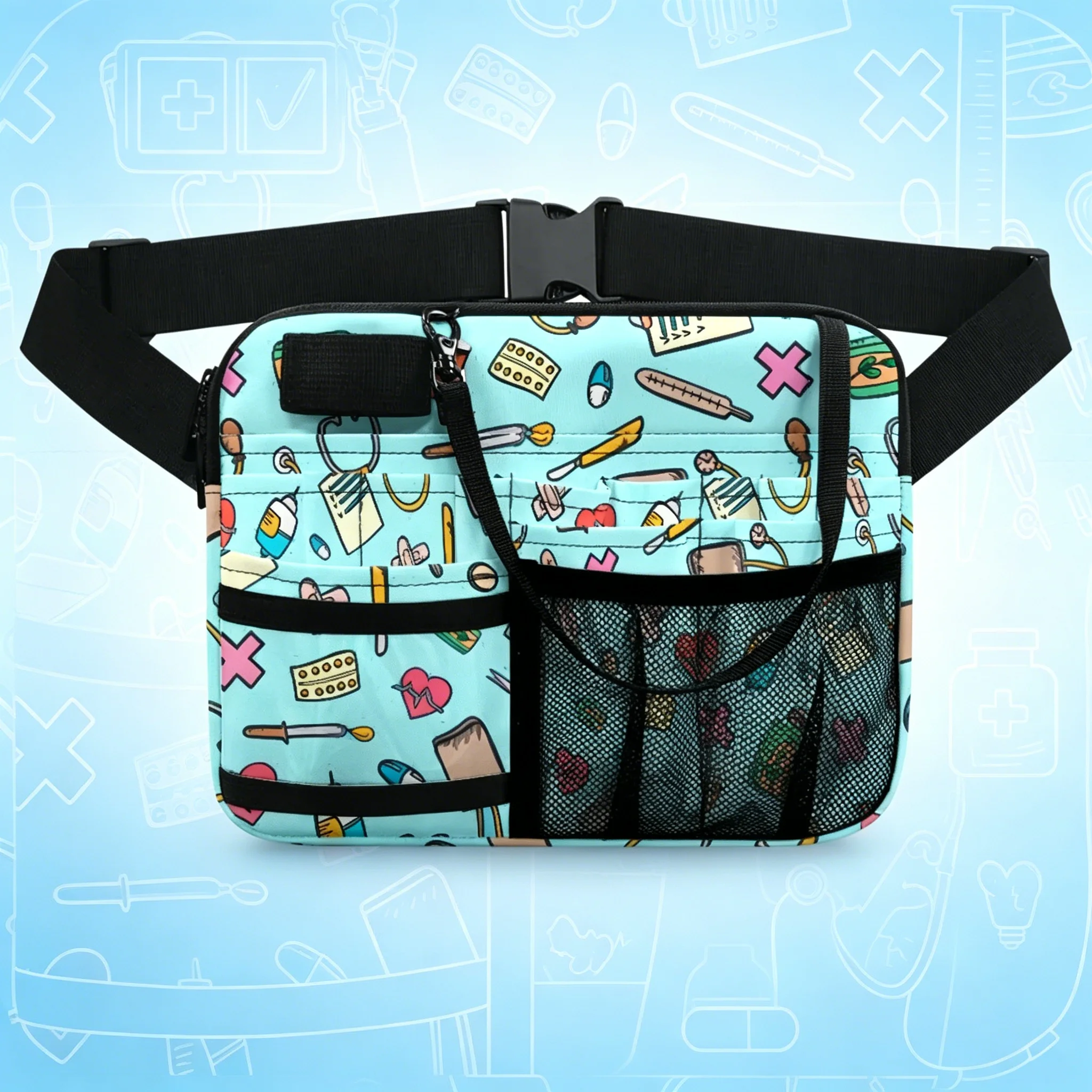 

Cute Nurse Waist Bag Medical Pattern Fanny Pack Doctor Utility Pouch with Mesh Pocket Adjustable Belt for Hospital Work Travel