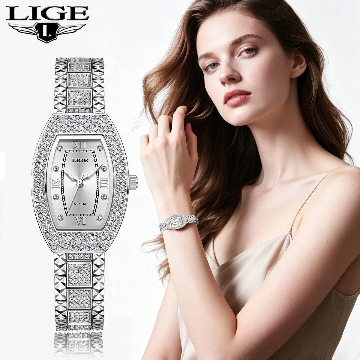 LIGE 2026 New Luxury Diamond Women Watches Watch Ladies Wrist Watch Luxury Rhinestone Unisex Bracelet Watches Female Clock
