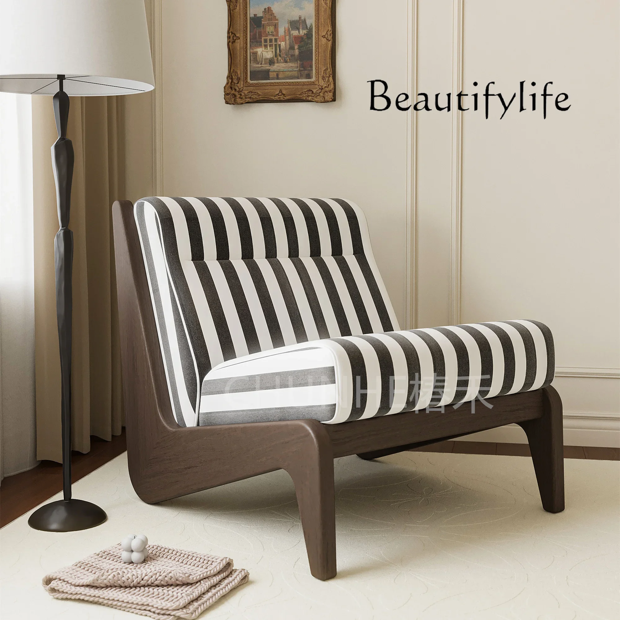 

Light French single sofa chair single chair living room balcony bedroom antique solid wood leisure chair