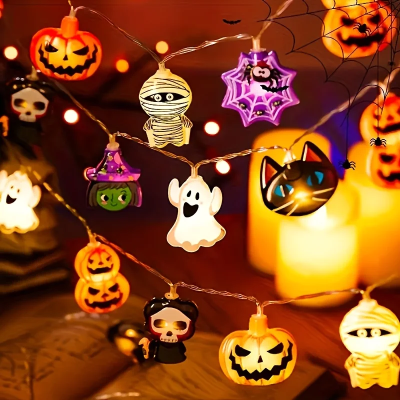 1pc LED Halloween Pumpkin, Bat & String Lights - Energy-Efficient Battery-Powered Indoor Decor for Home, Bedroom, Party