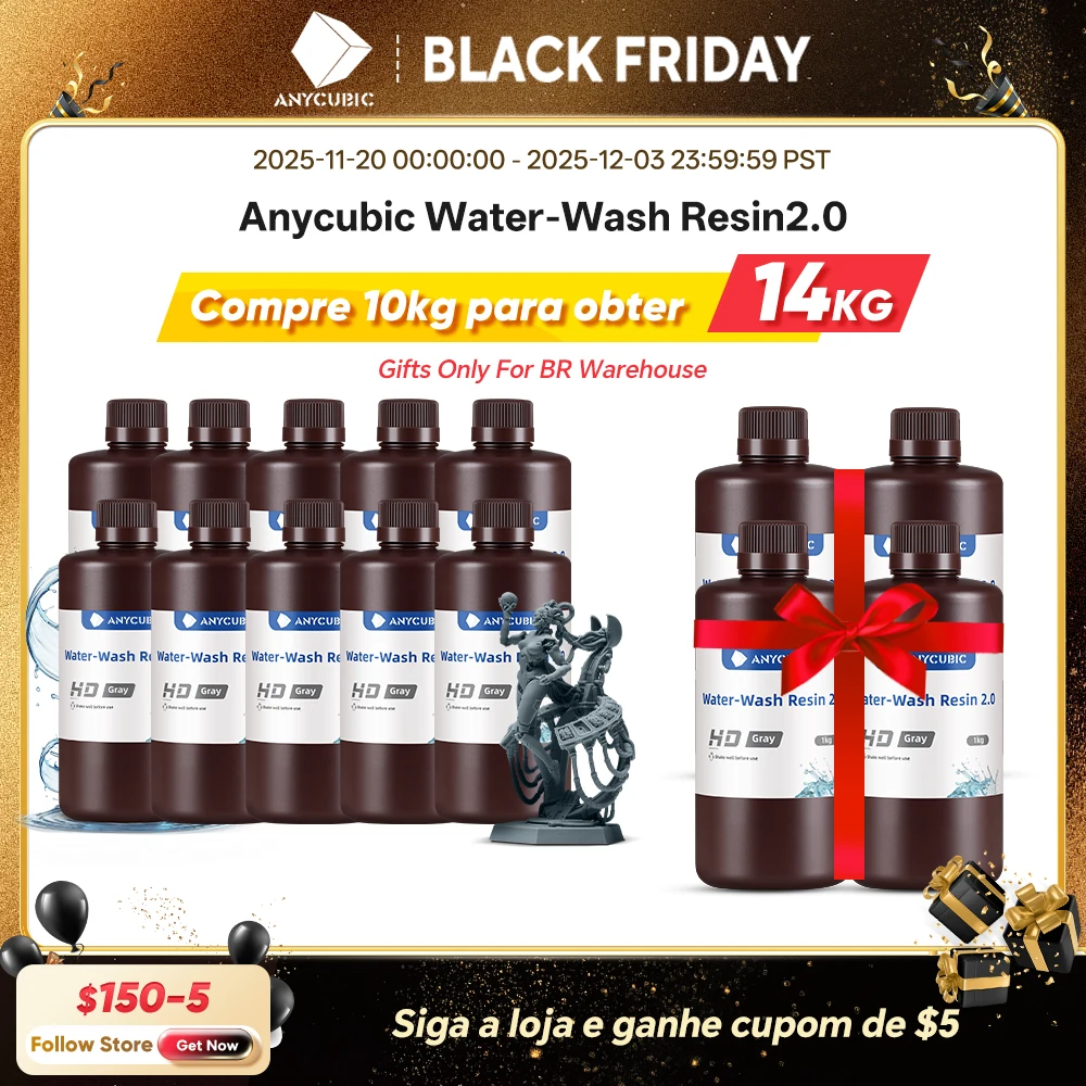 

ANYCUBIC 10KG Water-Wash Resin For LCD 3D Printer High Precision Low Odor Low Viscosity 3D Printing Standard Photopolymer